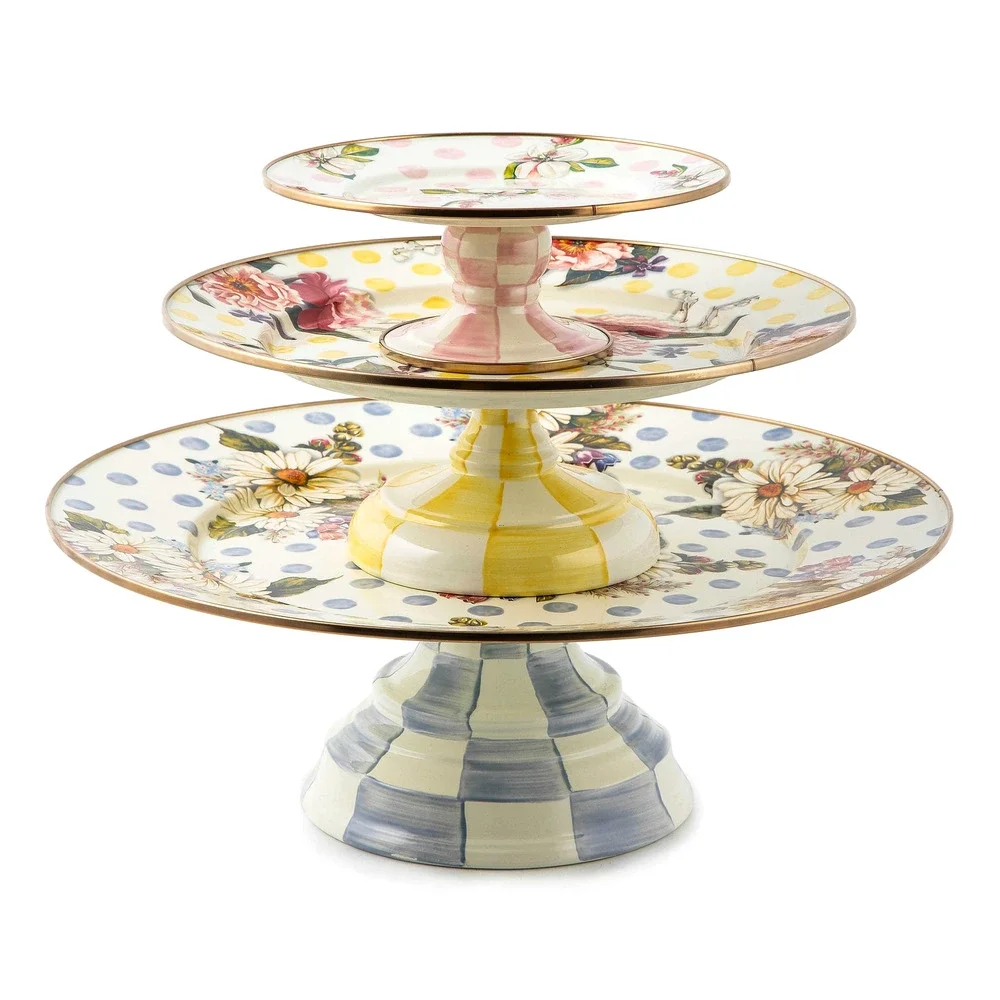 NEW Mackenzie-Childs Wildflowers Pink Mini Pedestal Platter